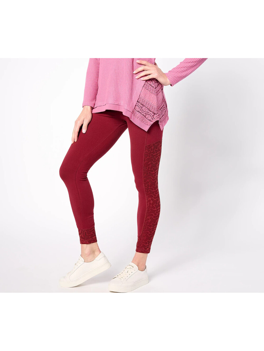 AU 186 LOGO Layers by Lori Goldstein Regular Lace Trim Leggings with Pockets XXS